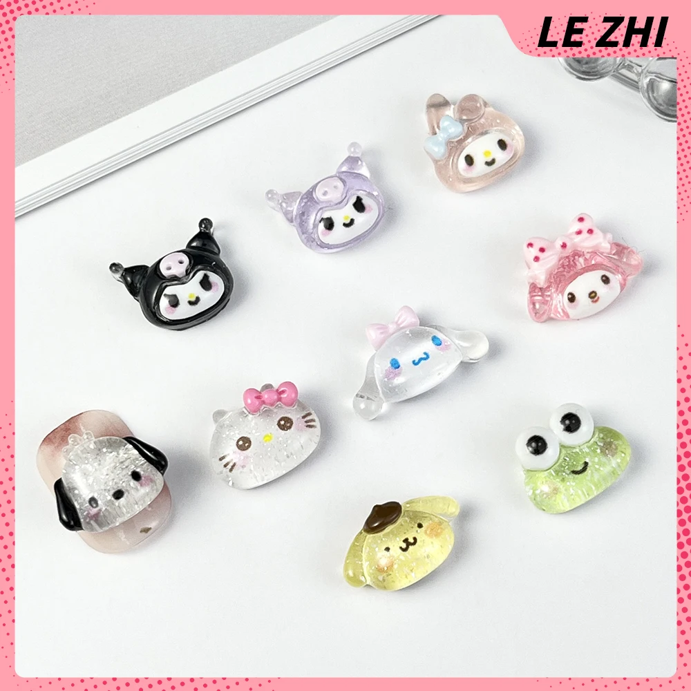 kf-S16723885412044cf83cdcdef77883aaeL 20Pcs Mixed Hello Kitty Glitter Powder Charm Nail Party Sticker Kuromi Resin Transparent Cinnamonroll Accessories Nail Art - 图片 1