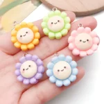5/10pcs Cartoon DIY Cream Resin Sunflower Smiley Face Accessories, Playful Handmade Earring Charms and Pendants, DIY Craft Suppl