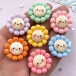 14pcs Resin 22mm Cute Colorful Smile Sunflower Figurine Flatback Cabochon Stone Scrapbook Decor Jewelry DIY Craft Supplies