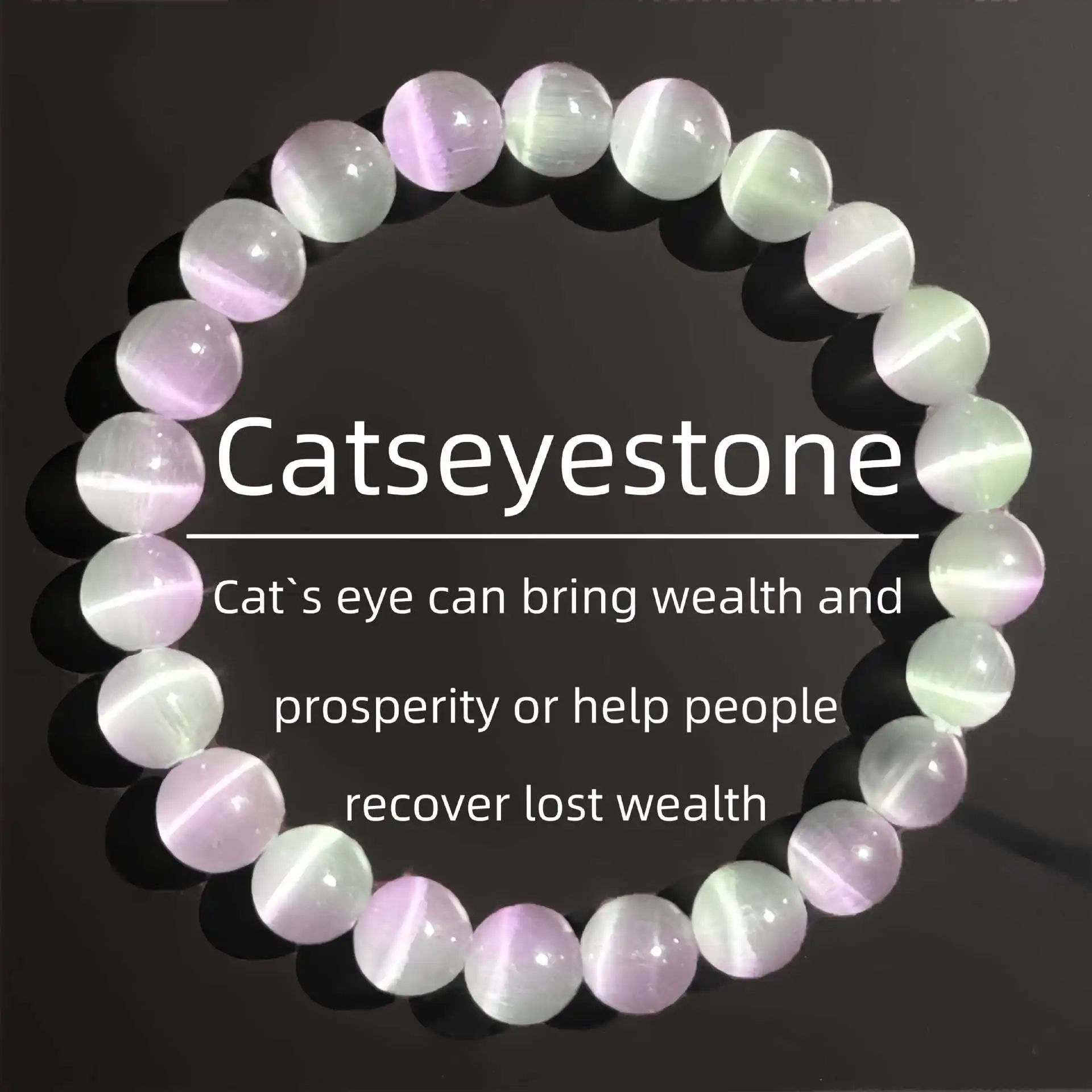 kf-Sce676c5863174e68bb62c12b73bfb750C Natural Lucky Wealth Attraction White Crystal Cat Eye Stone Bracelet Fashionable Women Stylish Jewelry Accessory - 图片 1