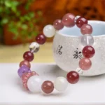 10-14MM Natural Colored Quartz Strawberry Quartz Moon Stone Bead Bracelet For Women Men Love Crystal Jewelry Gift 1PCS