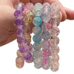 Women's Cracked Quartz Crystal Beaded Round Glass Beads Stretch Bracelet Bangle Bracelets Women Girl Charm Wrap Jewelry